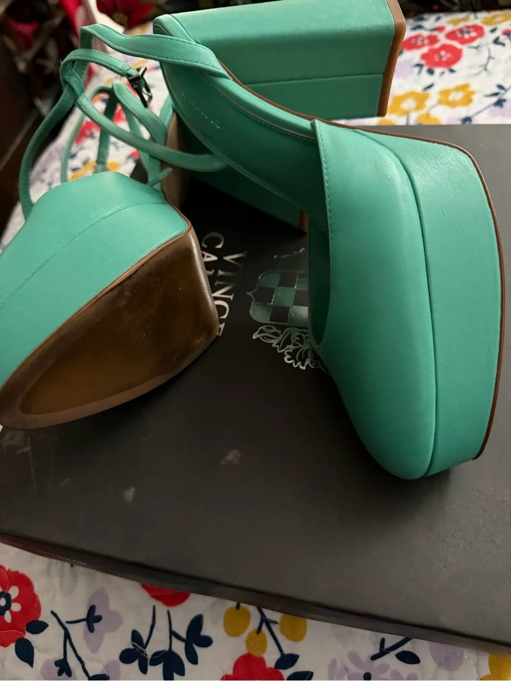 Vince Camuto Emerald Green Block Heel Slingback Pumps